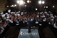 With three-primary win, Romney turns on Obama