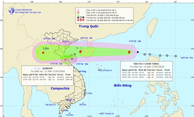 storm son tinh hits east sea brings heavy rain to northern and central vietnam