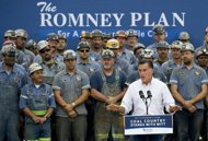US Republican presidential candidate and former Massachusetts Governor Mitt Romney speaks during a campaign event with coal miners at the American Energy Corporation in Beallsville, Ohio. (AFP Photo/Saul Loeb)