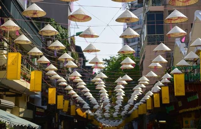 Conical hat street in Hanoi Old Quarter
