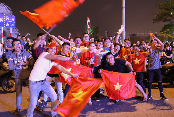 a sea of people pour in the streets after the victory of u23 vietnam