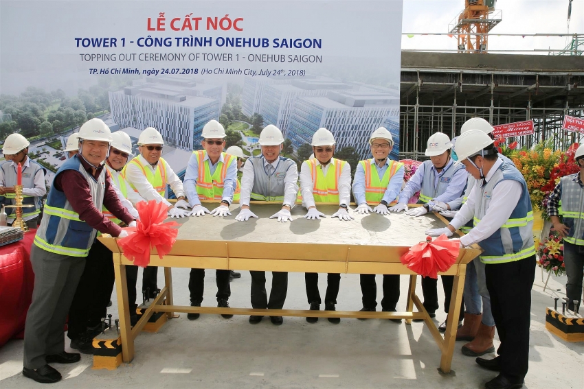 first leed certified office tower topped out of tower 1 at onehub saigon