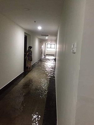 Premium Geleximco apartment building flooded by broken fire hydrants