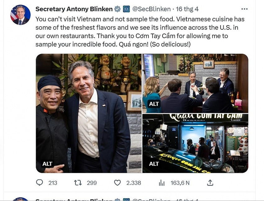 US Secretary of State praises Vietnamese cuisine