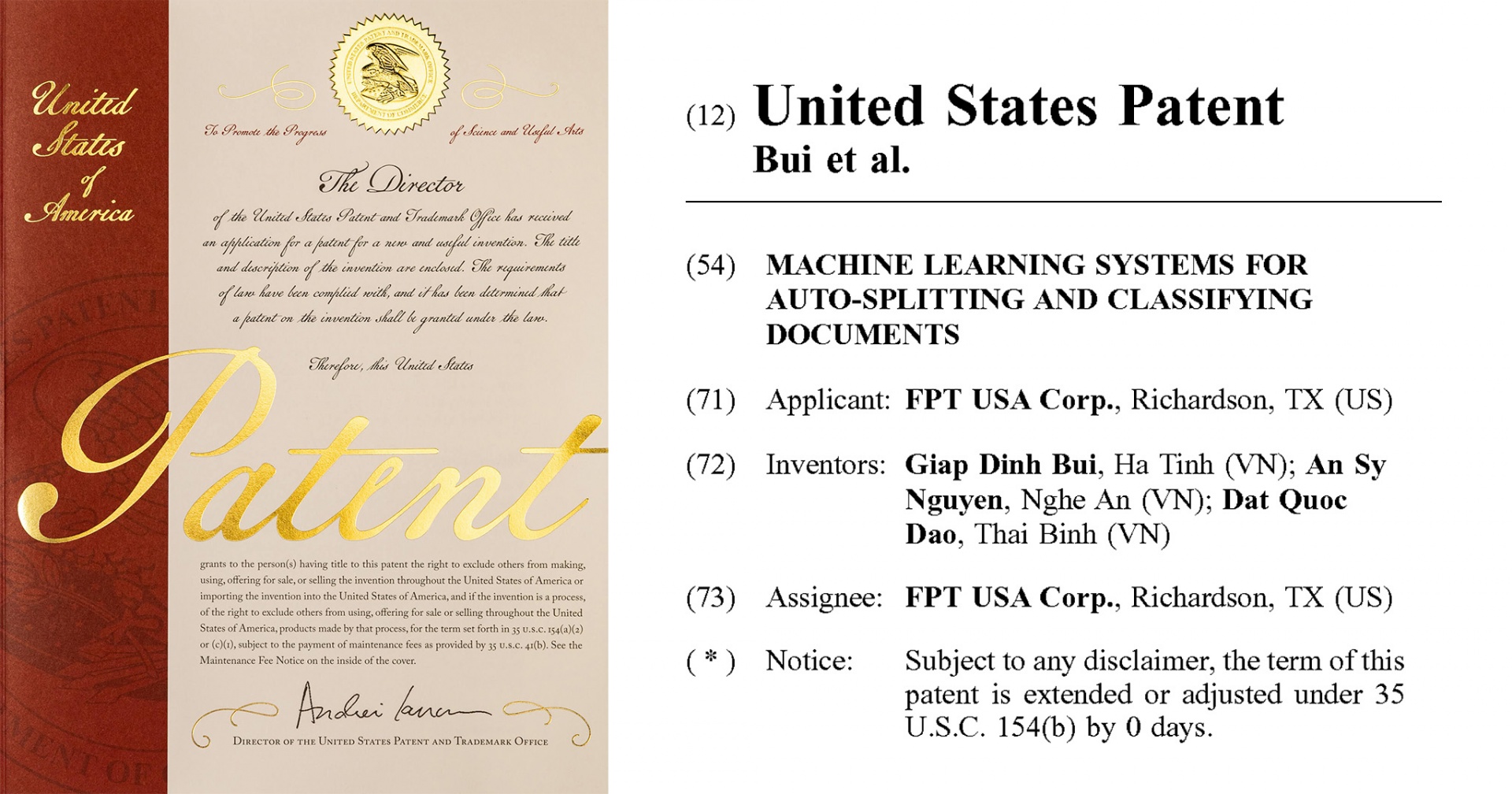 FPT Information System receives first US patent