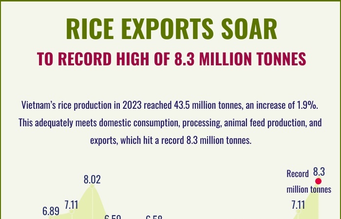 Rice exports soar to record 8.3 million tonnes