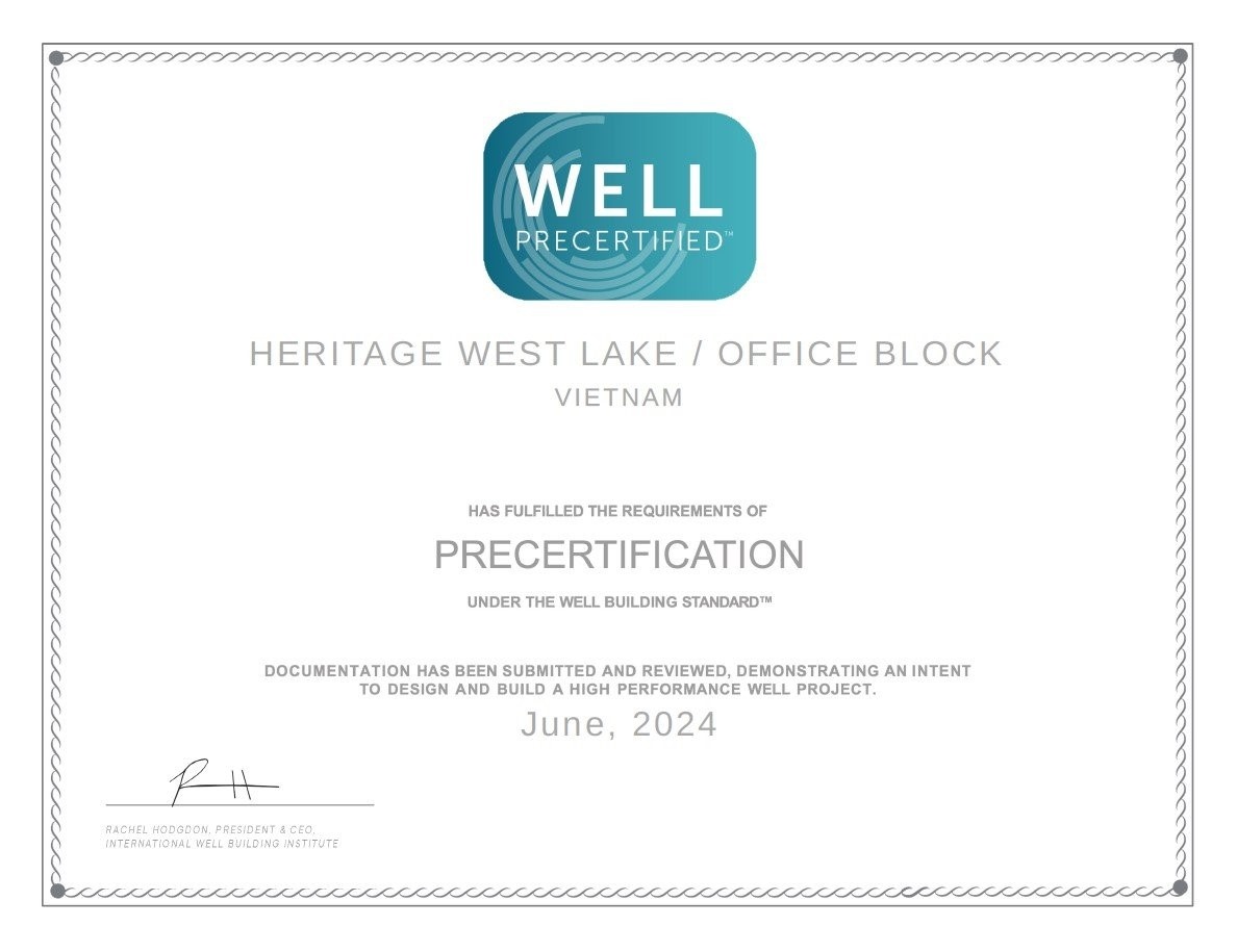 Office Tower @ Heritage West Lake achieves the first prestigious WELL Precertification in Hanoi  (PR)
