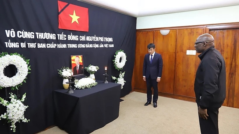 African political parties&apos; leaders sign condolence books in memory of Vietnamese Party chief