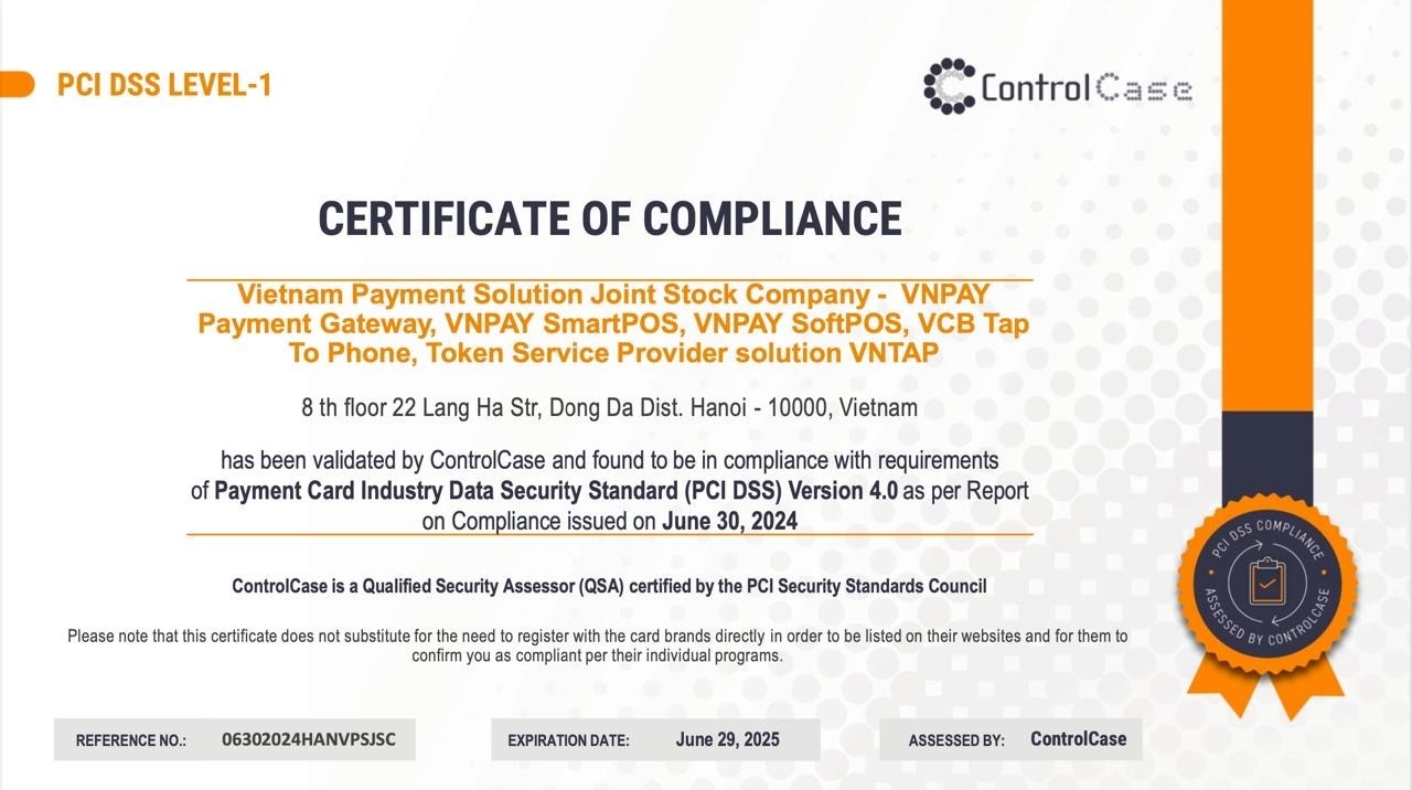 VNPAY services attain global security certification