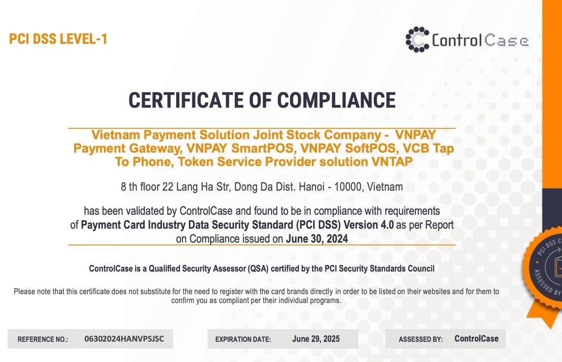 VNPAY services attain global security certification