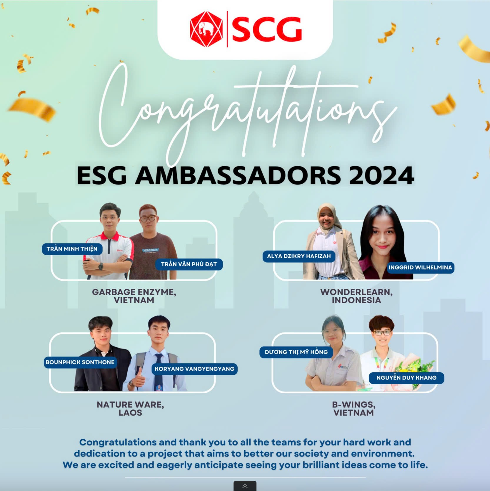 SCG appoints Vietnamese youths as ESG Ambassadors