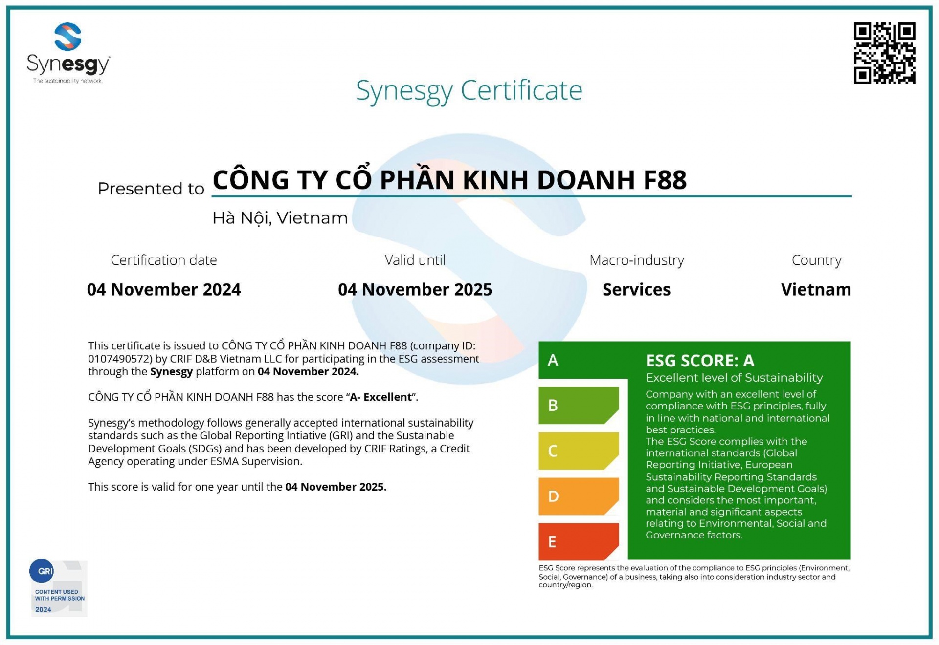 F88 receives highest ESG score