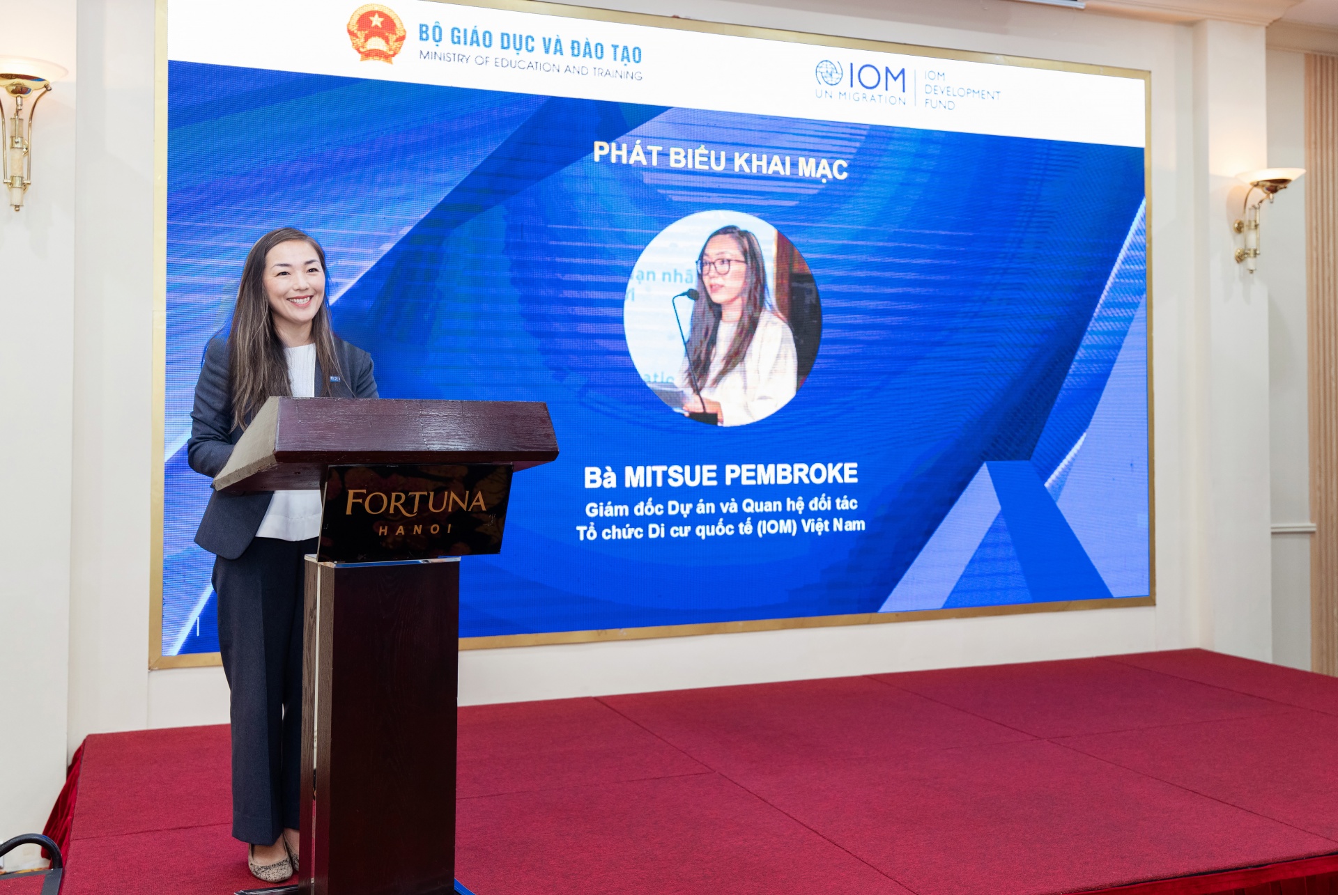 Mitsue Pembroke, Officer-in-Charge at IOM Vietnam, speaks at the workshop on qualifications recognition and labour mobility