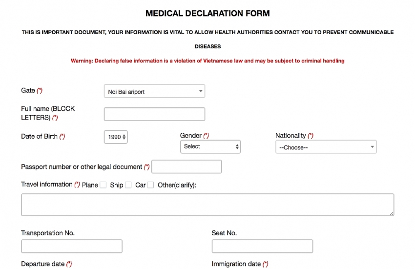 detailed instructions on how to e declare health status