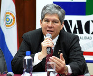 Paraguay's President of the National Animal Services (SENACSA), Daniel Rojas speaks during a meeting to discuss ways to fight the spread of foot-and-mouth disease in San Lorenzo, Paraguay. Paraguay on Tuesday confirmed a new outbreak of foot-and-mouth disease in the north of the country, just four days after lifting a state of emergency imposed in the region in September.