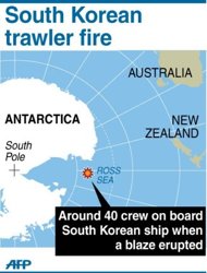 Map showing the Ross Sea in Antarctica, where three crew from a Korean fishing boat were believed killed after a fire broke out on their trawler, New Zealand rescue officialas said