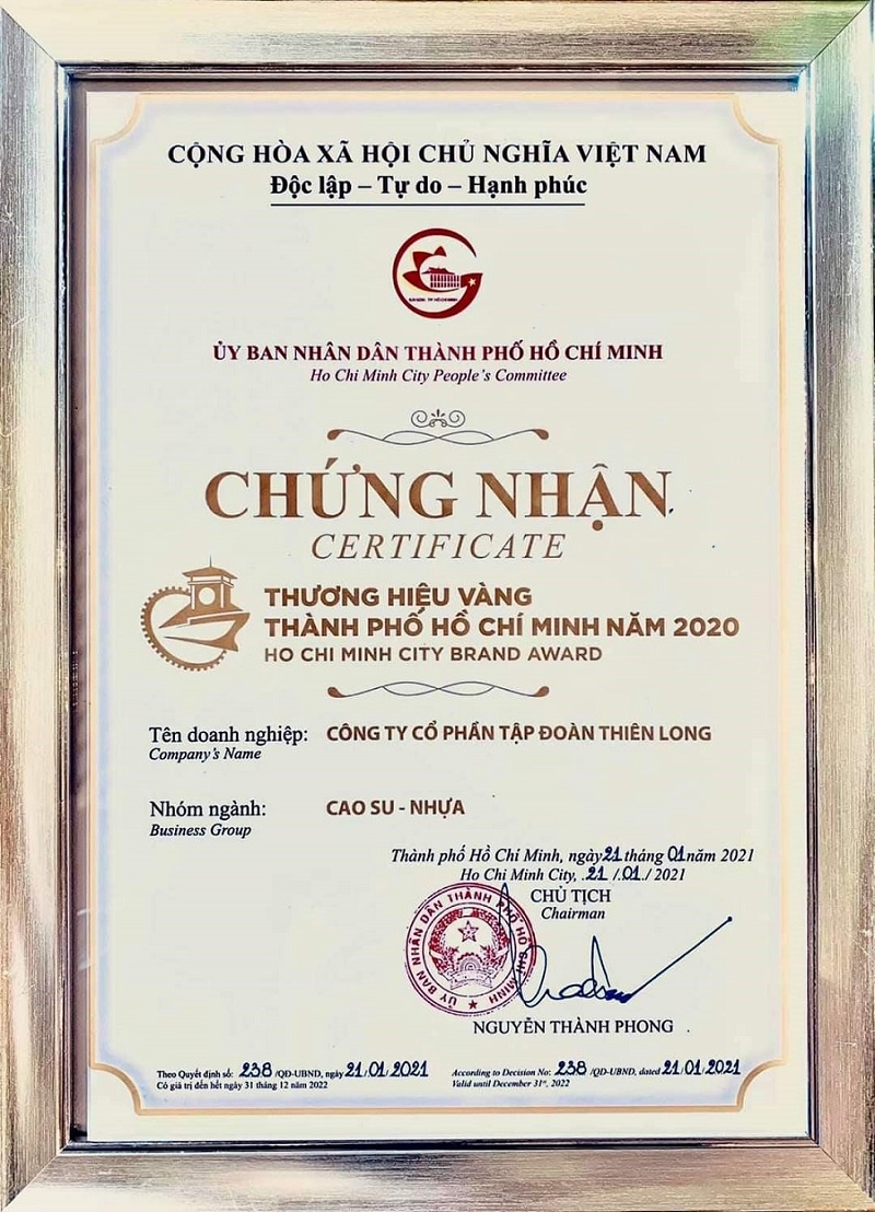 thien long group wins ho chi minh city brand award 2020