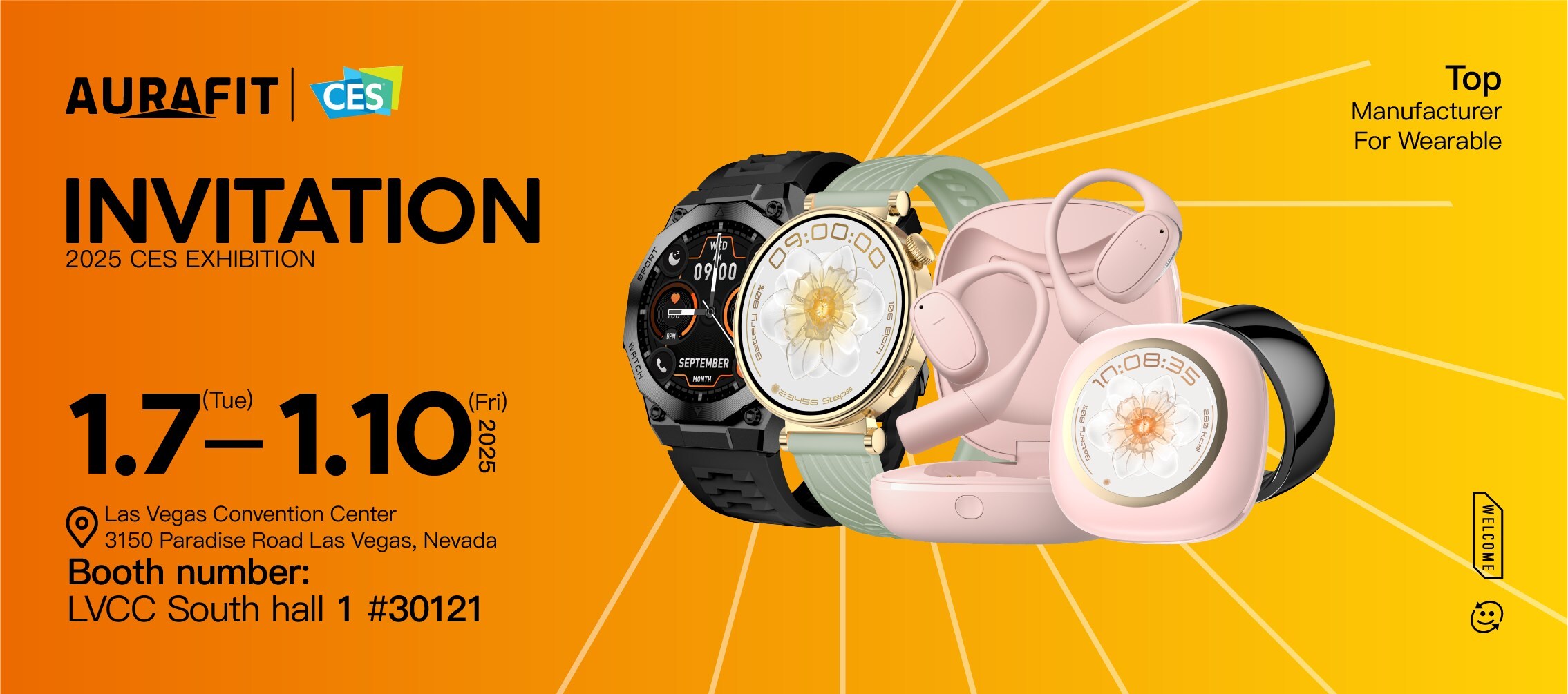 As a fashionable and innovative smart watch brand, Aurafit will attend the CES 2025 in Las Vegas.