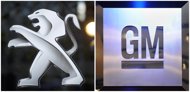 The logos of French carmaker PSA Peugeot Citroen (L) and US firm General Motors. The struggling French automaker PSA Peugeot Citroen and US giant General Motors announced Wednesday a strategic alliance that will see GM take a seven percent stake in Peugeot. 