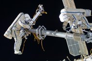 In this NASA handout image from February 16, Russian cosmonauts Oleg Kononenko (L) and Anton Shkaplerov, work on the International Space Station (ISS). An automated craft laden with supplies for the ISS headed into space on Friday in the heaviest launch ever undertaken by Europe. (AFP Photo/)
