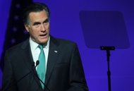 Republican presidential candidate Mitt Romney addresses a luncheon on April 4 in Washington, DC. Romney pounced Friday after weaker than expected jobs data cast doubt on the health of the economic rebound that President Barack Obama hopes to ride to reelection.