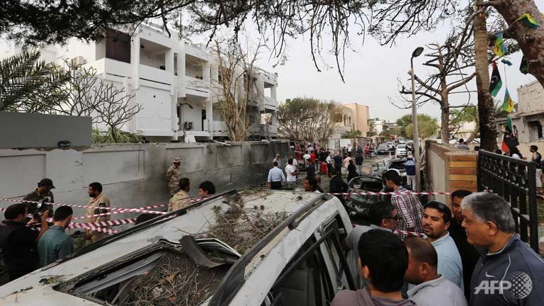 french embassy in tripoli bombed 2 injured