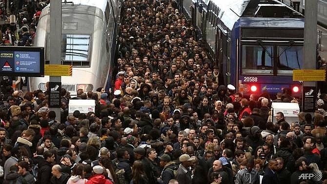france faces second day of transport chaos as rail workers strike
