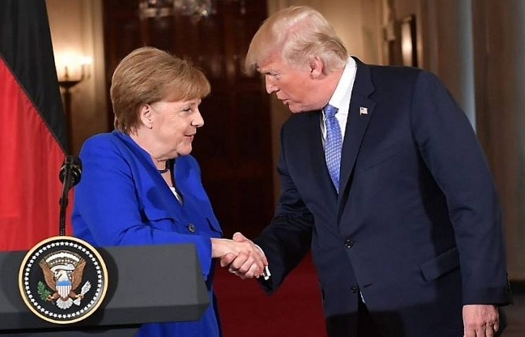 trump praises merkel but gives little ground on trade iran