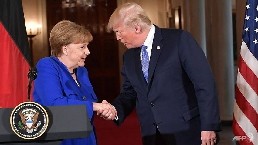 trump praises merkel but gives little ground on trade iran