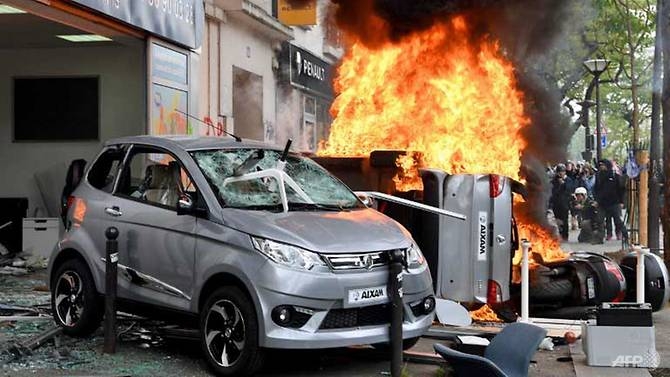 mcdonalds torched hundreds arrested in may day protests in paris