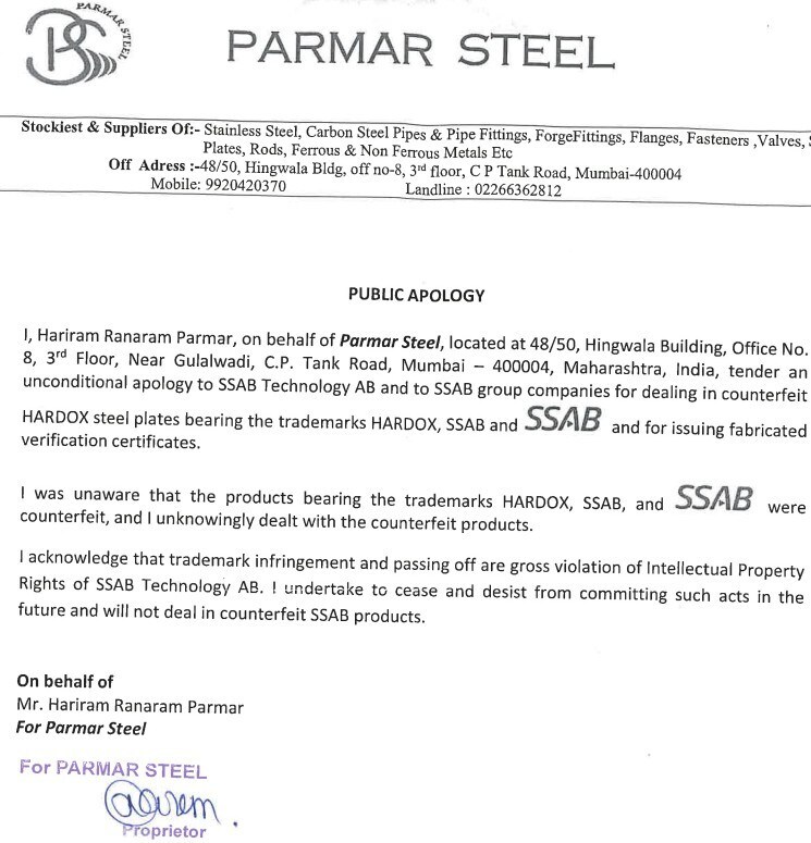 SSAB cracks down on counterfeit Hardox® steel products