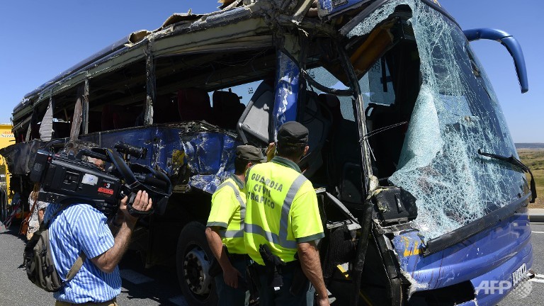 spanish bus careens off road kills nine