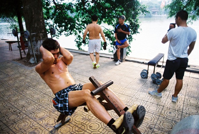 The “outdoor fitness room” at Hoan Kiem Lake