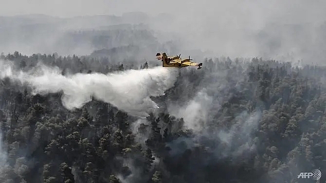 eu water bombers join greek firemen to douse island wildfire