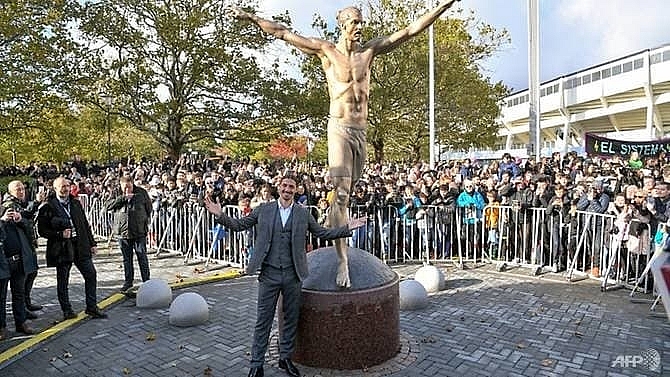 ibrahimovic unveils larger than life statue in hometown