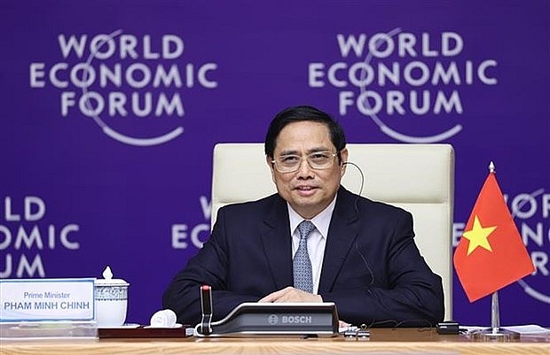 Prime Minister Pham Minh Chinh speaks at Vietnam-WEF Country Strategy Dialogue 2021 (Photo: VNA)