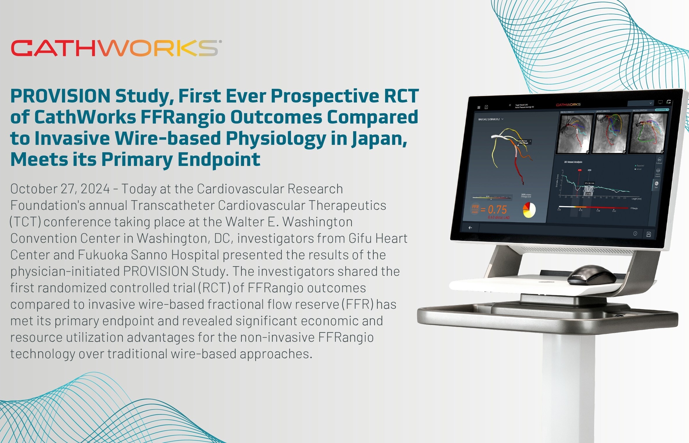 PROVISION Study, First Ever Prospective RCT of CathWorks FFRangio Outcomes Compared to Invasive Wire-based Physiology in Japan, Meets its Primary Endpoint