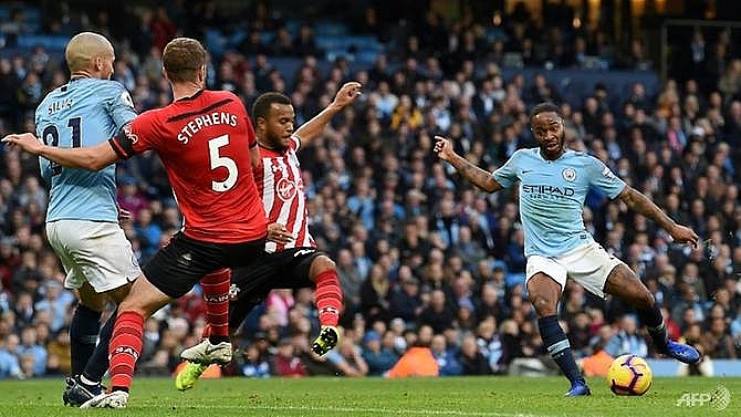 sterling at the double as man city hit saints for six