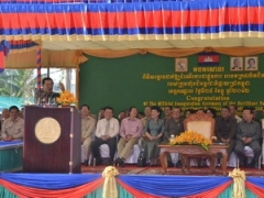 Prime Minister of Cambodia Hun Sen speaks during the ribbon-cutting ceremony of the Nam Sao Cambodia