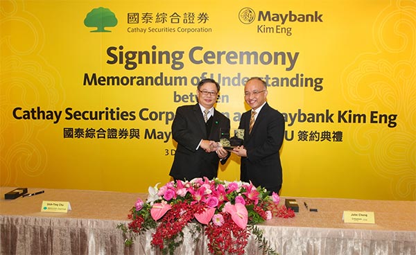 maybank kim eng and cathay securities ink alliance