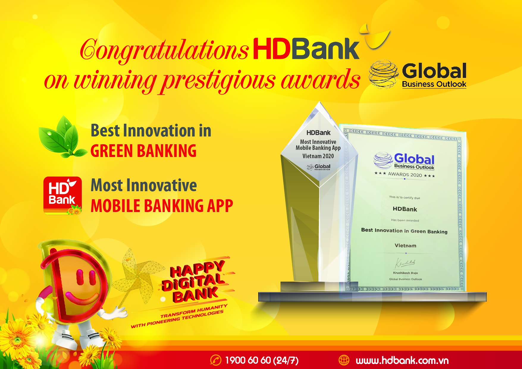 HDBank receives Global Business Outlook Award 2020