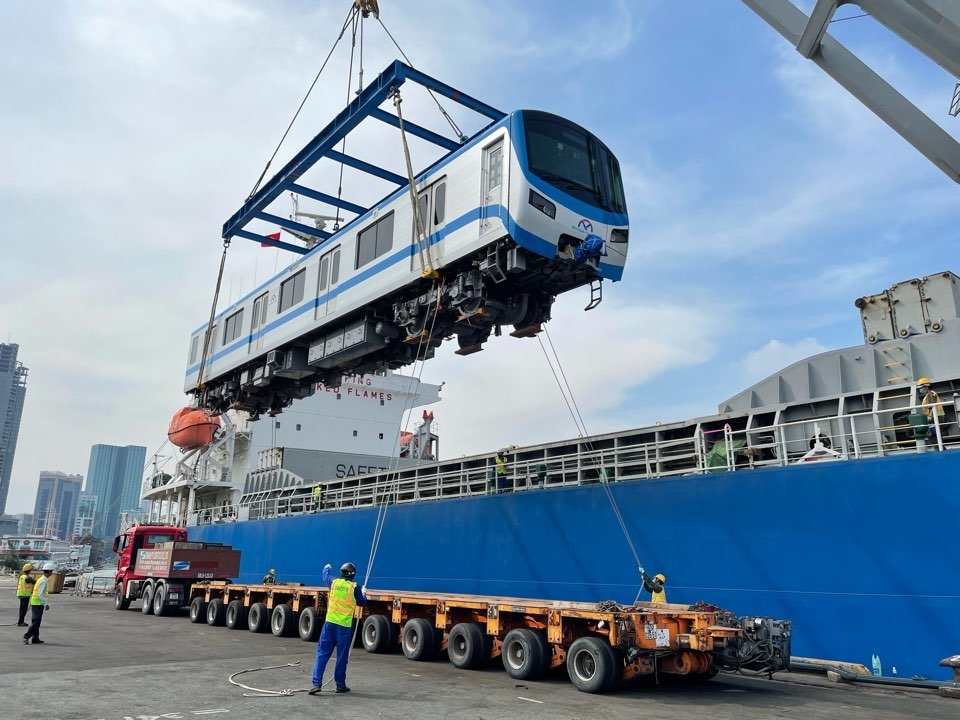 Two more Metro Line 1 trains docked at Khanh Hoi Port in Ho Chi Minh City