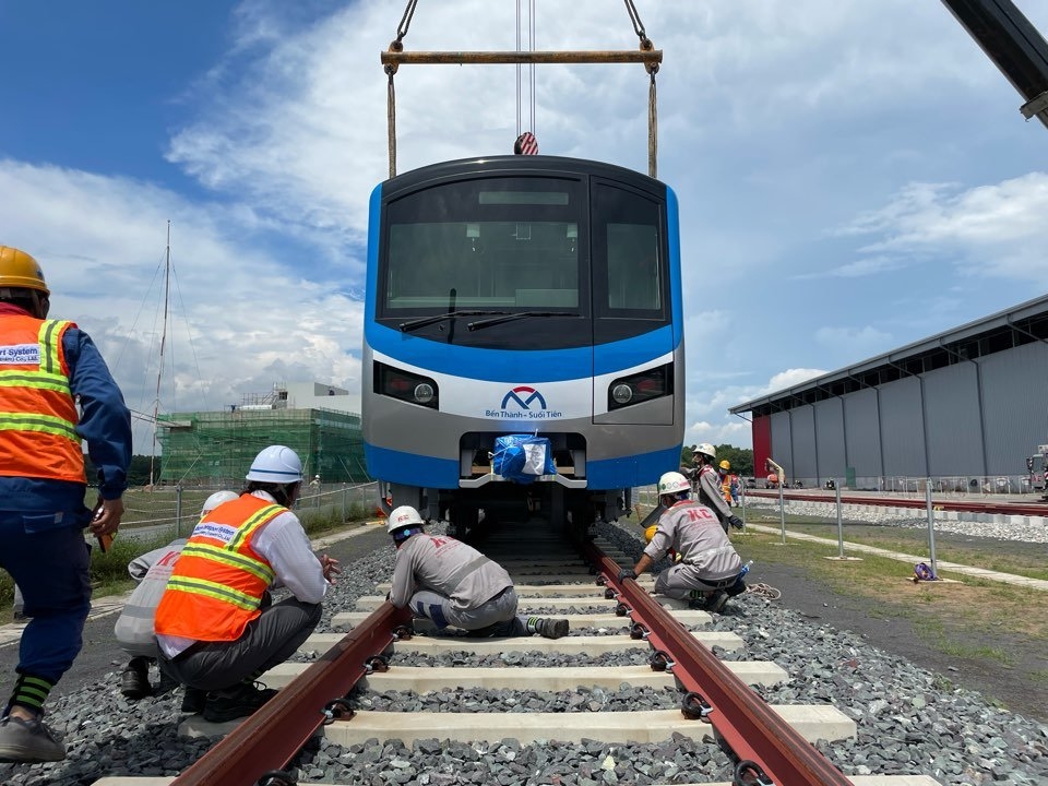 Two more Metro Line 1 trains docked at Khanh Hoi Port in Ho Chi Minh City